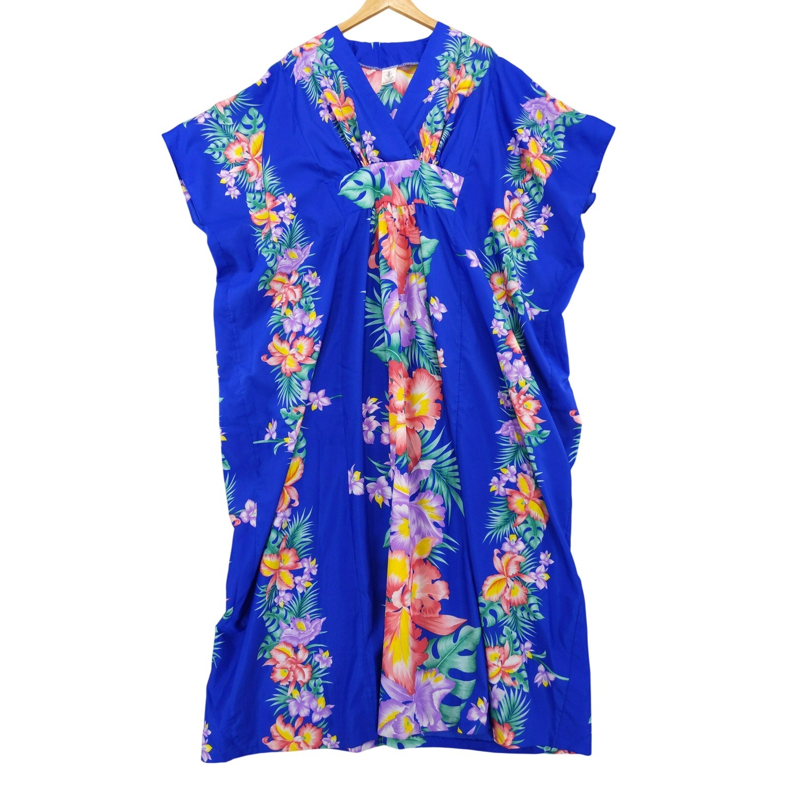 Vintage Royal Creations Muumuu Dress Women OS Blue Tropical Floral Kaftan