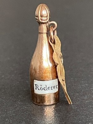 Miniatur Champagnerflasche  Röderer    Anhänger aus 900er Silber, vergoldet