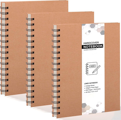 3 Pack Spiral Notebooks 5.83''X8.27'', 200 Pages/100 Sheets A5 Spiral Notebook
