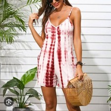 NWT Hope Horizon Red Tie-Dye Short Romper - Small Vacation Summer Tie Dye