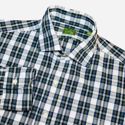 Sid Mashburn Mens M Plaid Spread Collar Sport Shirt Cotton Italy Long Sleeve