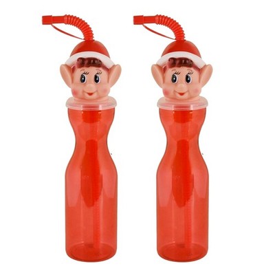 Weihnachten Satz 2 Elf Drink Flaschen Mit Flexi Strohhalme Neuheit Strumpf Für