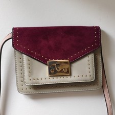 Bessie London Small Burgundy Cream Crossbody Bag Clutch Suede Women