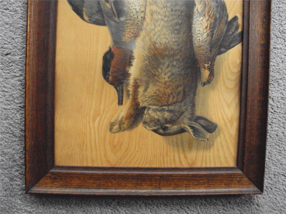 2 MARCOS ARTES Y MANUALIDADES JUEGO MUERTO CROMOLITOGRAFÍAS 25 X 15 PÁJAROS PATO CONEJO Foto 2 de 4