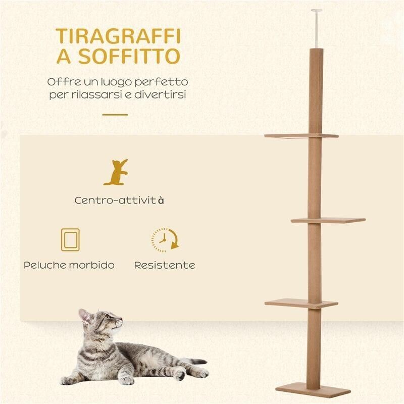 Tiragraffi per gatti 4 livelli, fissaggio soffitto regolabile, 43x27x228-260 cm foto 4
