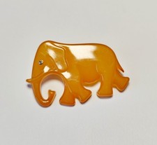 Vintage BD Denmark Amber Plastic Elephant Brooch Pin Rhinestone Eye Buch