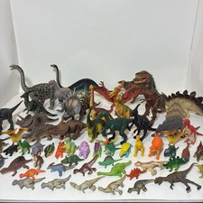 68 Vtg Dinosaur Figures Hard Plastic-Rubber Toys Lot T-Rex More
