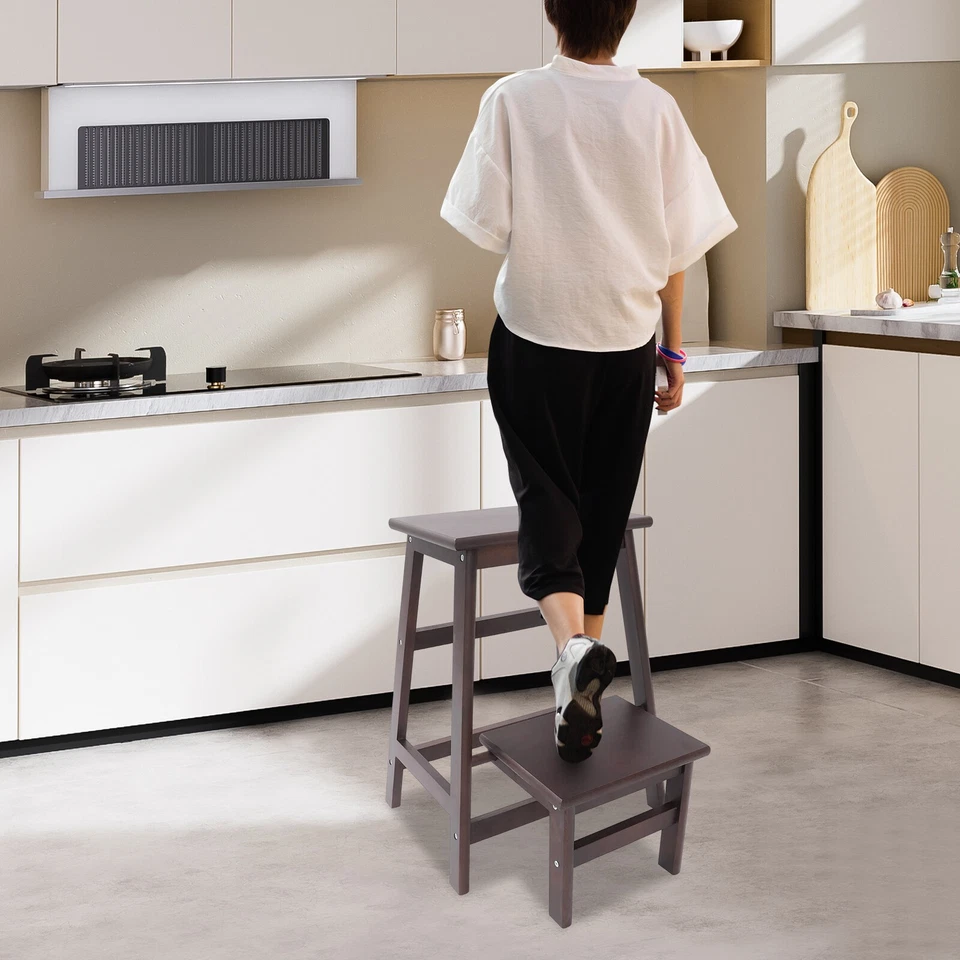 2-tier Folding Step Stool,  Multi-Purpose Foldable Wood Step Ladder, Step Stool - Image 3 of 4