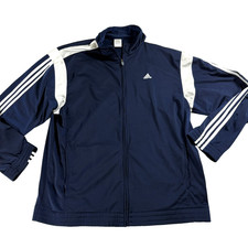 Adidas Mens XL Track Jacket Navy White Three Stripe Y2K Retro Full Zip Vintage