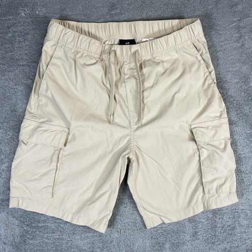 H&M Cargo Shorts Mens Medium Ivory Drawstring Stretch Waist Hybrid Quick Dry Dad - Picture 2 of 12