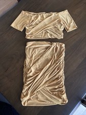 Fashion Nova Mustard Two Piece Dress Skirt Matching Set Crop Top Women's MEDIUM