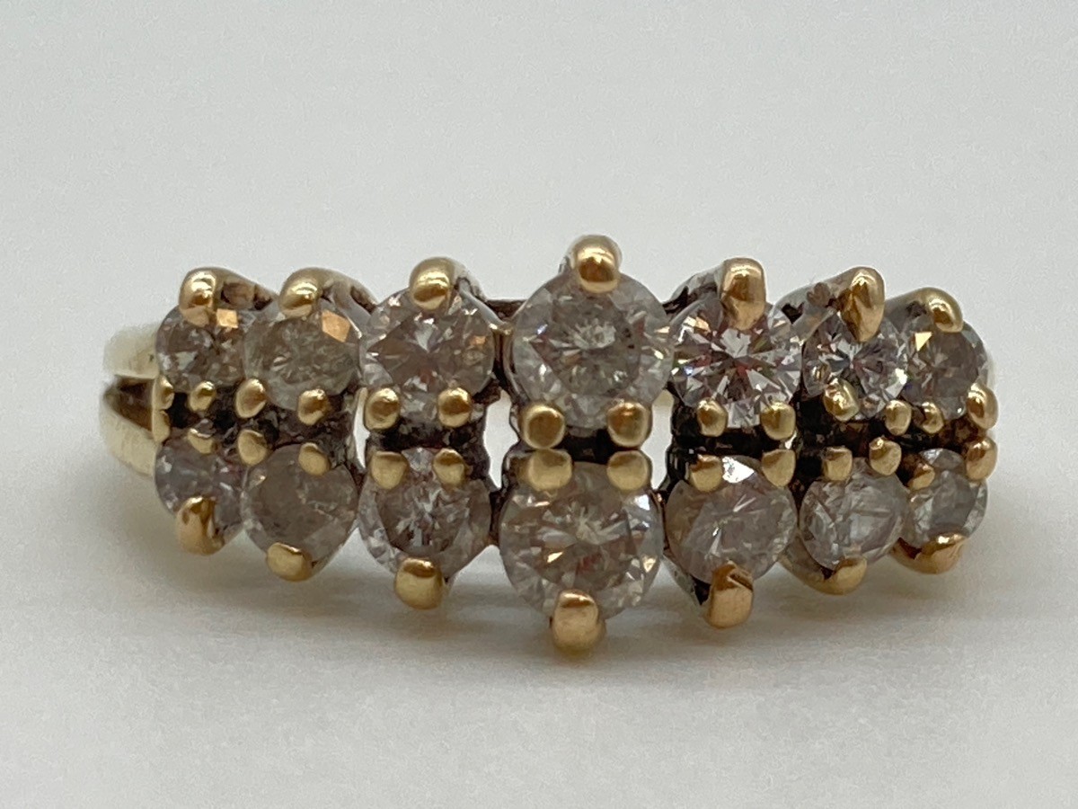 14k Yellow Gold Double Stack Cluster Diamond Ring… - image 1