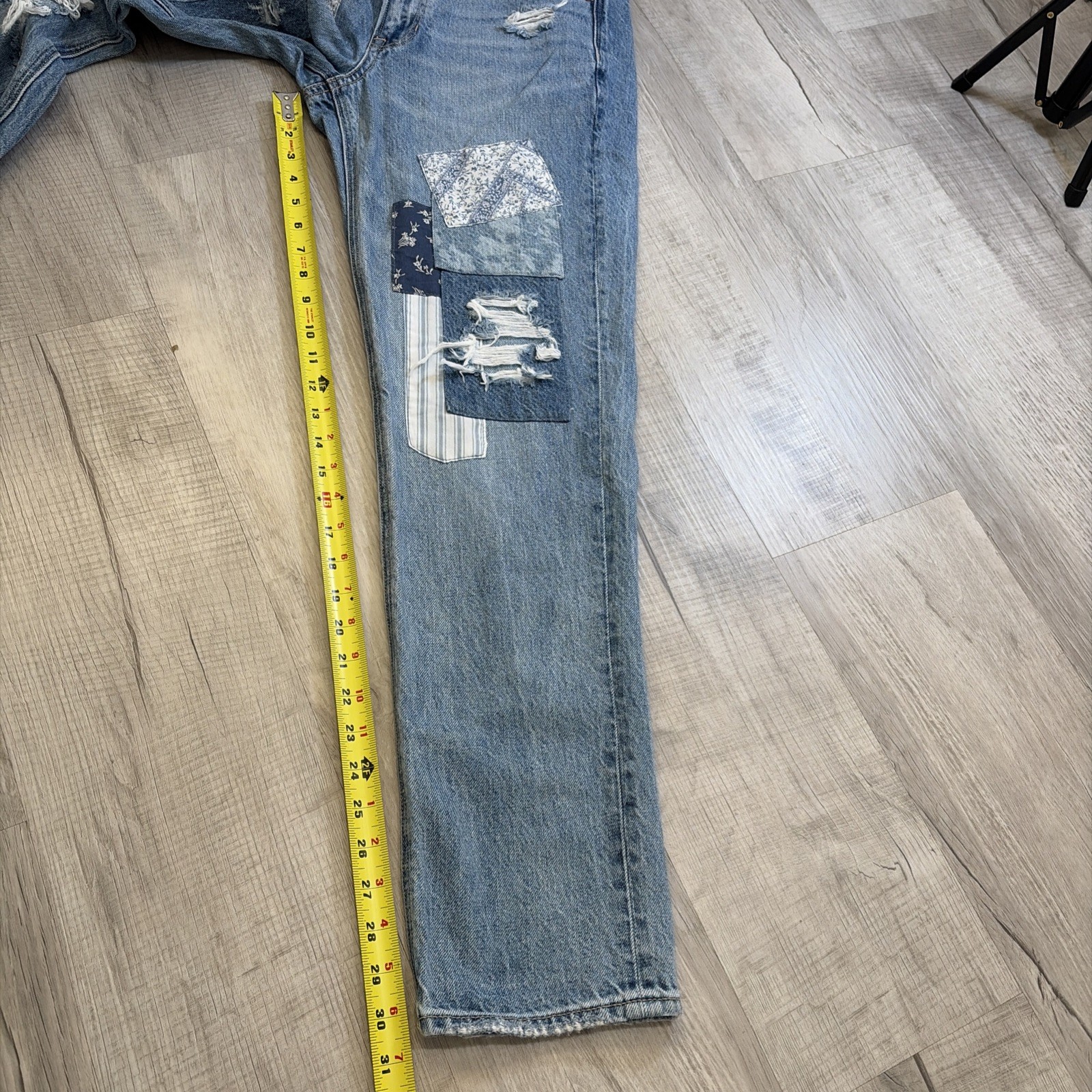 EUC American Eagle PATCHWORK Mom Straight JEANS S… - image 21