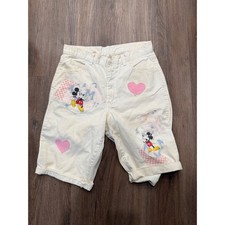 Vintage Mickey Mouse White Jean Shorts Patches Hearts Disneycore Youth