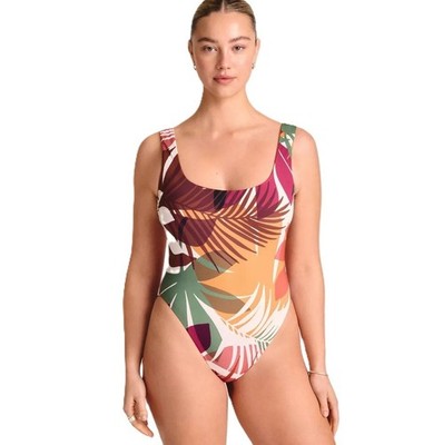 Vitamin A Dark Multicolor Palm Print Scoop Neck 1 Pc Swimsuit -- Size Small 4-6