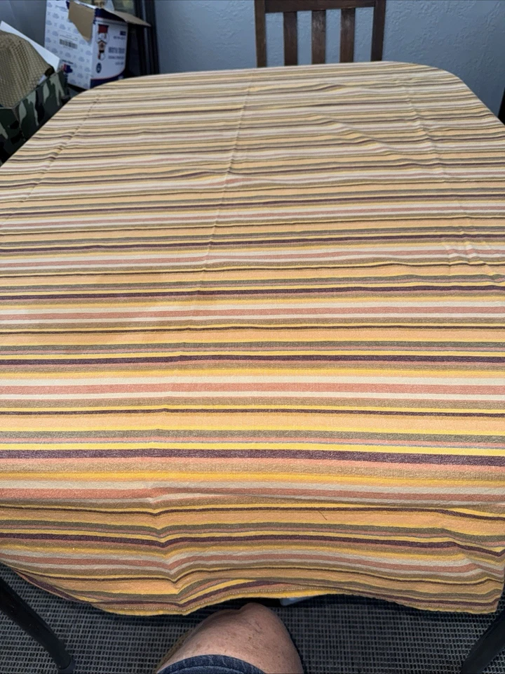 Crate & Barrel Tablecloth Kendall Stripe 60x60 Aqua Green Taupe 100% Cotton - Image 3 of 4