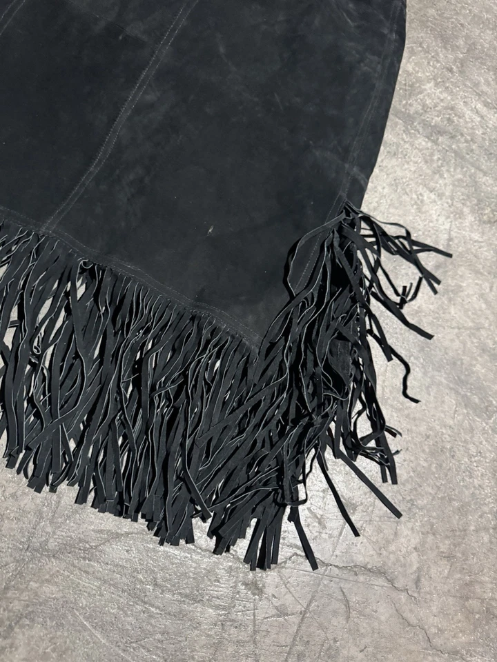 Falda midi vintage negra de gamuza con flecos Western Boho  Foto 2 de 4