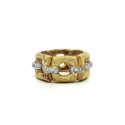 Vintage massiv Gold Diamant Schnalle Rinde strukturiert Ewigkeit breiter Bandring Größe 6