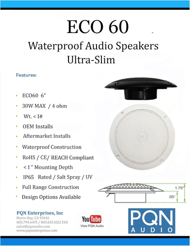 Eco60-4W 6 Inch Waterproof Marine Speaker for RV, Camper, Cabinet and Golf Ca... - Picture 3 of 7