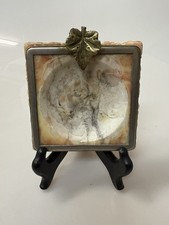 Vintage Italian Onyx Marble Ashtray with Brass Leaf  Trim