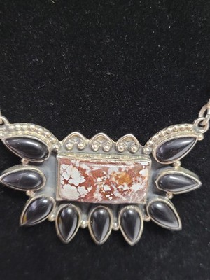 Wild Horse, Black Onyx Southwestern Necklace - SS 925 20''