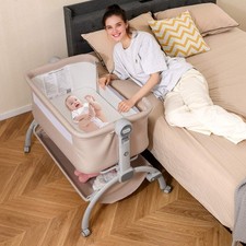 Baby Stubenwagen Nachttisch mit 7 Höhenverstellung für Neugeborene - beige