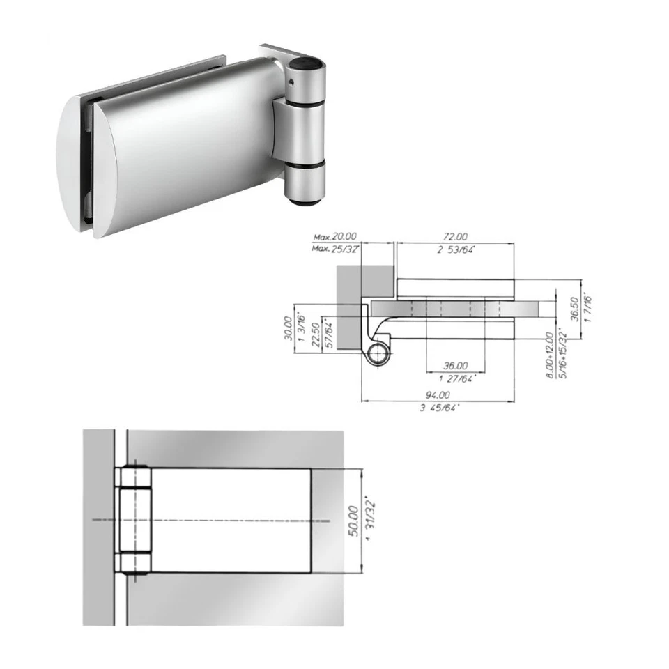 Cerniere per porte in vetro Meroni colore argento opaco 2pz - Immagine 3 di 4