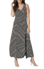 Susan Graver Size XLP Liquid Knit Sleeveless Multi Maxi Dress Snap Detail Boho