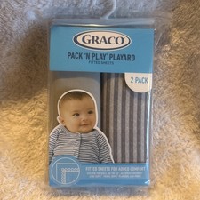Graco Pack 'N Play Playard Fitted Sheets 2 Pack Solid Striped Gray NWT 39"x27"