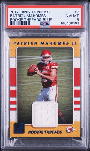 Panini 2017 Donruss Patrick Mahomes II Chiefs Rookie Threads Blue #7 PSA 8