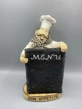 Vintage Fat French Statue 13” Slate Chalk Board Chef Cooking Bon Appetite Figure