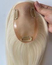 3x5" MONO WOMEN TOPPER CLIP IN HIGH END HAIR PIECE PLATINUM BLOND 16" FREE PART