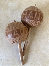 Vintage Pair of Handcarved Maracas Rattles Shakers - Souvenirs of Haiti