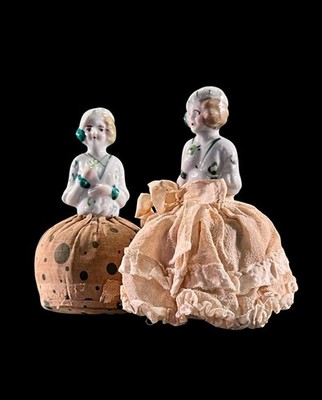 Vintage Pair Porcelain Half Doll Pincushions Made in Japan Art Deco Sewing Lot 2