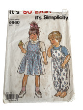 EUC Simplicity 9960 Jumper Dress Romper Overalls Girls 6M - 3T