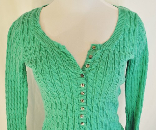 De Colección Años 90 CHIC Eddie Bauer Verde Ajustado Elástico Cable Tejido Suéter Camisa Top XS/S - Imagen 2 de 6