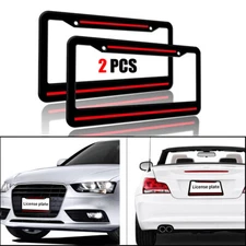 2pcs Metal Red Line Car SUV License Plate Frame Tag Covers For Chevy Accessories