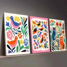 3pcs  Fashionable Modern Abstract Animal Colorful Wall Art Canvas Framed 50x70cm