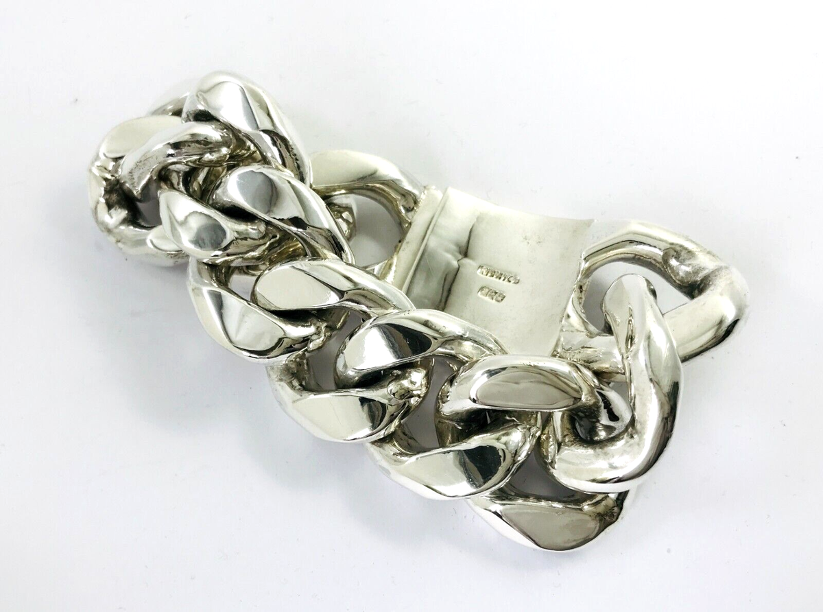 Magnificent Taxco Mexico 925 Sterling Silver Curb Chain Bracelet