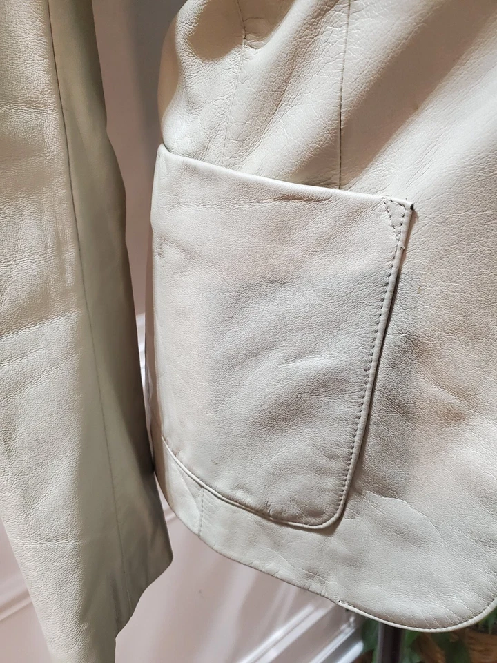 Chaqueta Blazer De Colección First Avenue Beige Un Pecho Un Botón Cuero Mediana Foto 4 de 4