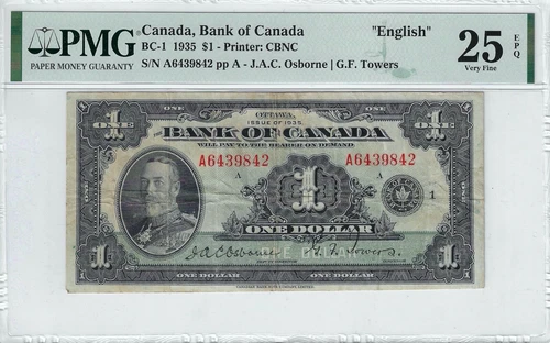 1935  BOC BC-1, $1  SN# A6439842,  PMG VERY FINE 25 EPQ. English
