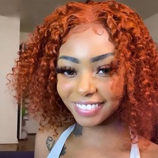 Soft Lace Front Wig Short Curly Orange Heat Safe Fiber Wig Natural Party Cos US