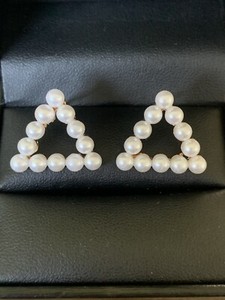 Authentic Pearl Triangle Stud Earrings Gold Plated Geometric