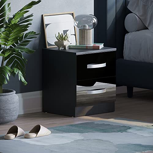 Amazon Brand - Movian Lucido 2 Drawer Bedside Table, Black, 47 x 40 x 36 cm