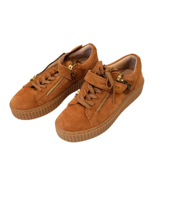 J/Slides Women's Suede Platform Sneakers, Tan with Double Zippers Size 8