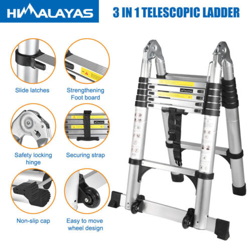 5.6M Telescopic Folding Aluminium Ladder Alloy Extendable Steps with Wheel - Picture 1 of 7