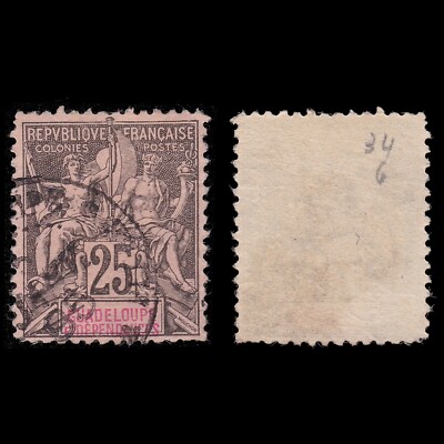 GUADELOUPE 1892 25c blk - rose USED YVERT 34 + GIF