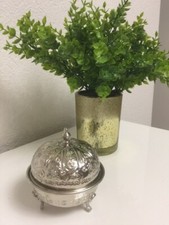 Wunderschöne silberfarbene Royal Manchester Deckelschale auf Füssen