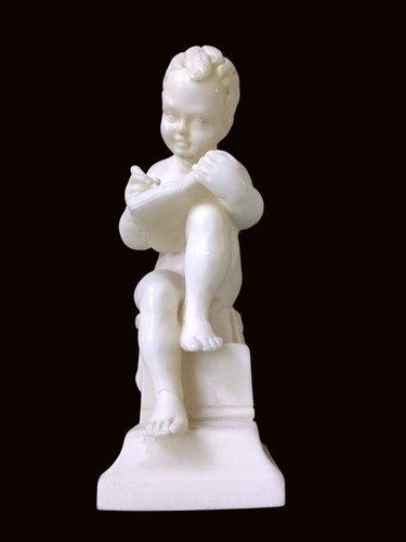 Vintage italienische Alabaster Figur Junge liest Buch 8" groß neoklassisches Dekor - Bild 1 von 10