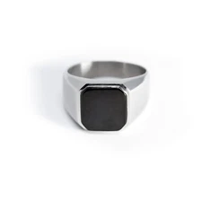 Stainless Steel Silver Gold Black Square Biker Style Signet Ring FREE ENGRAVE